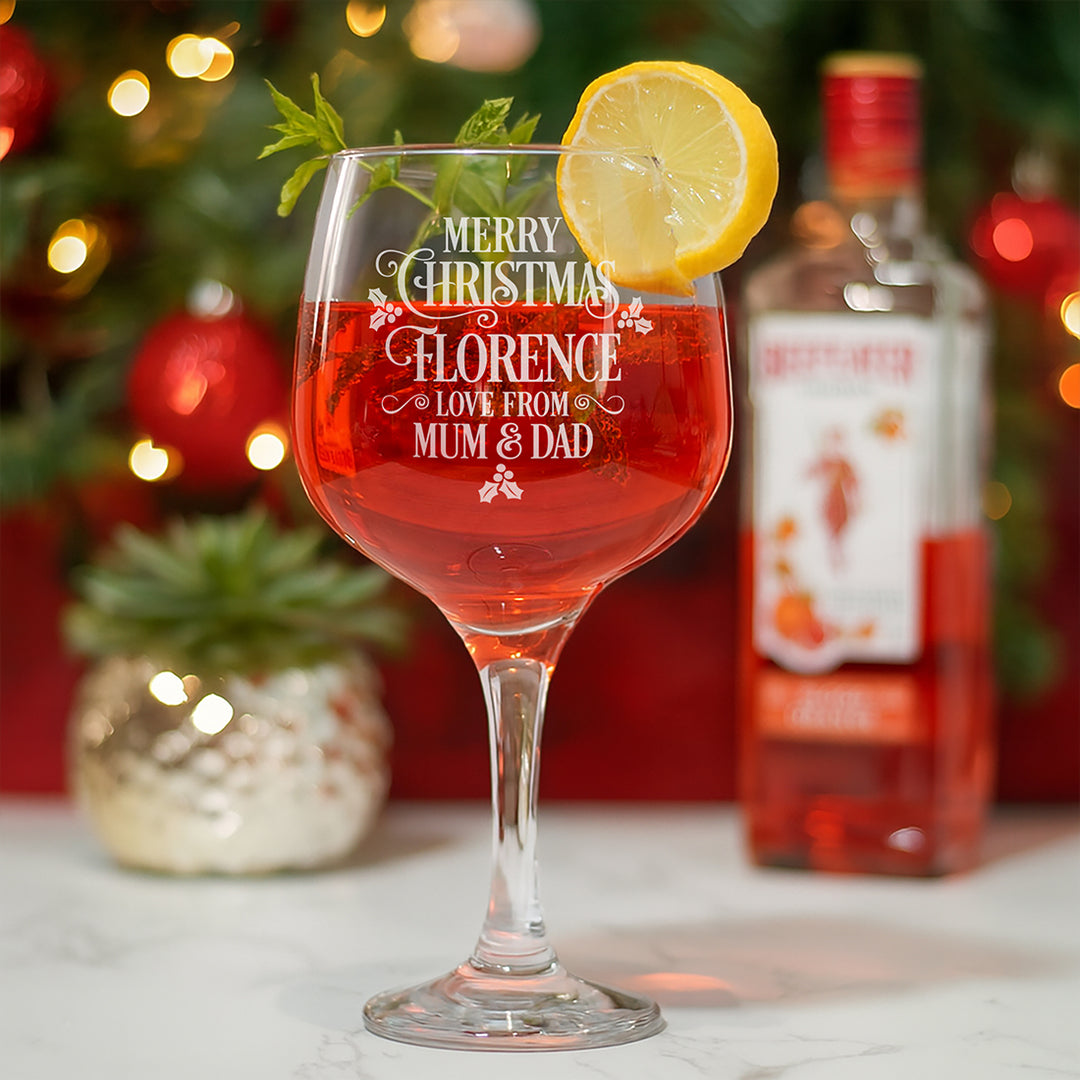 Merry Christmas Message Gin Glass and Chocolate Truffles Gift Boxed Set