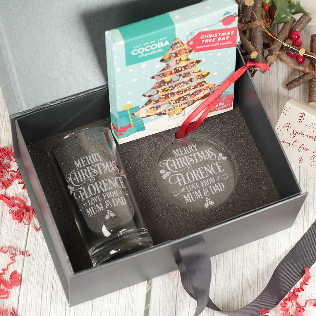 Merry Christmas Message Highball Glass and Decoration Gift Boxed Set