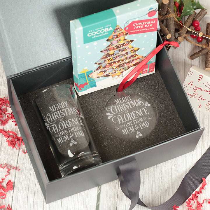 Merry Christmas Message Highball Glass and Decoration Gift Boxed Set