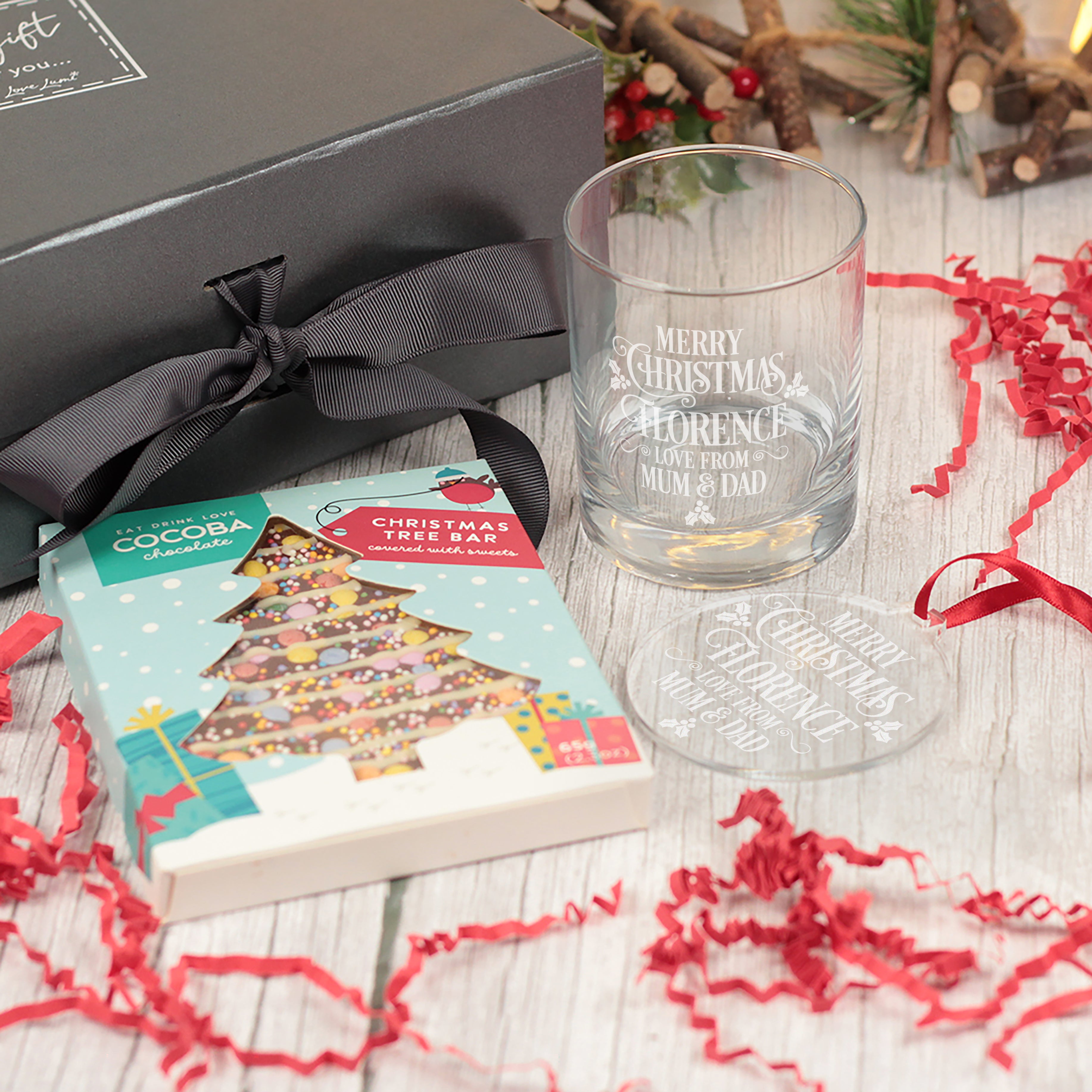 Merry Christmas Message Tumbler Glass with Gift Boxed Set