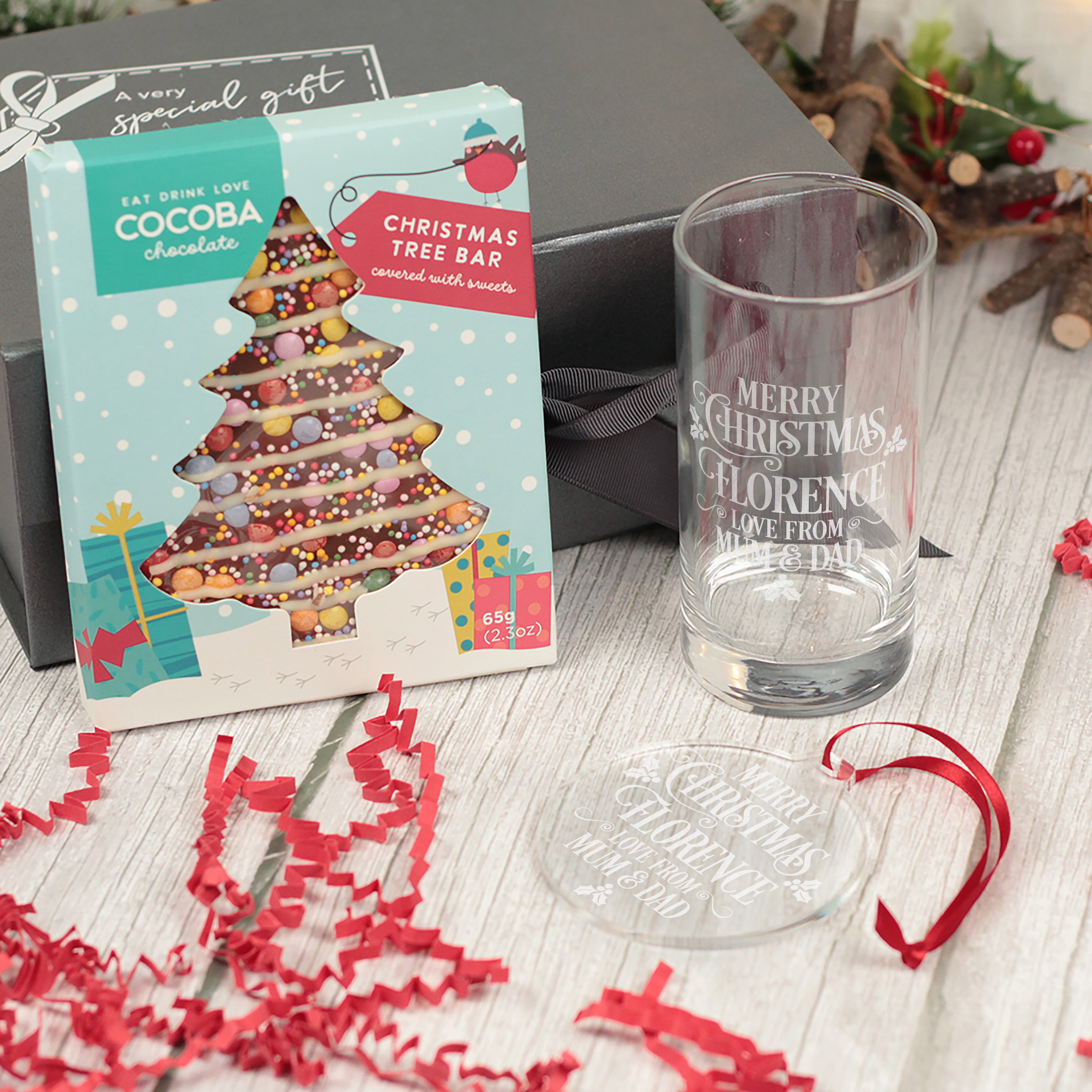 Merry Christmas Message Highball Glass and Decoration Gift Boxed Set