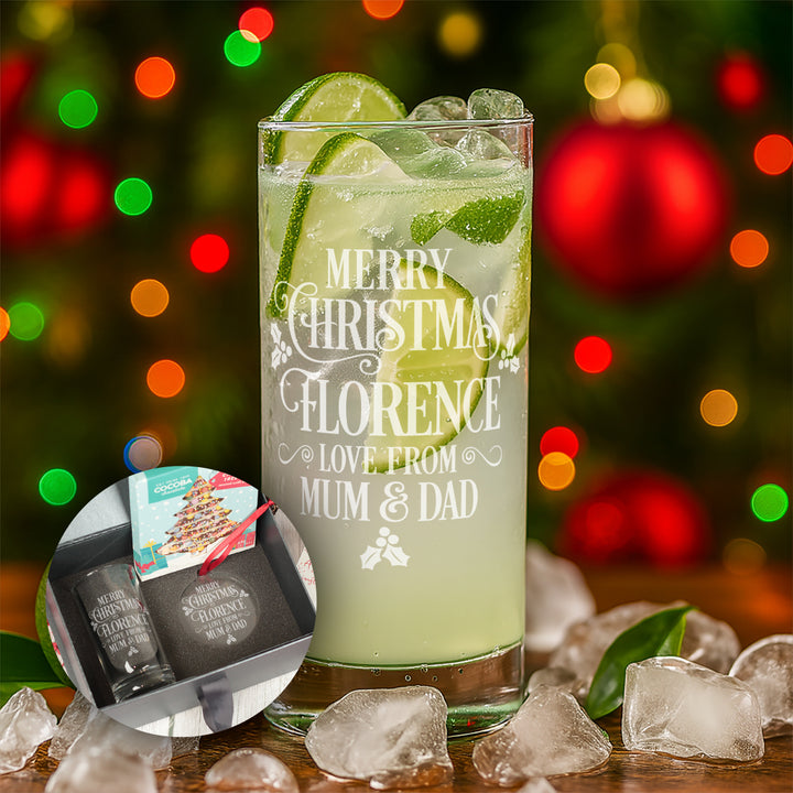 Merry Christmas Message Highball Glass and Decoration Gift Boxed Set