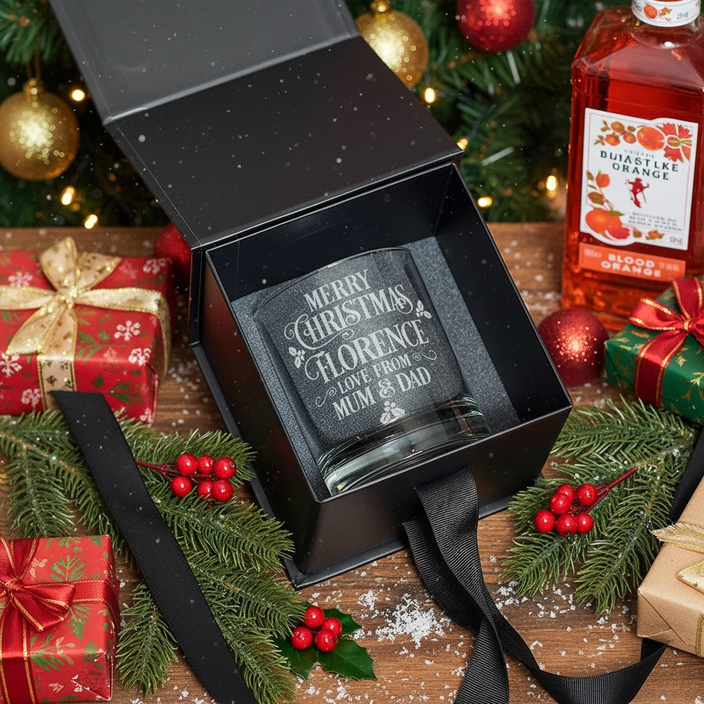 Merry Christmas Message Tumbler Glass with Gift Boxed Set