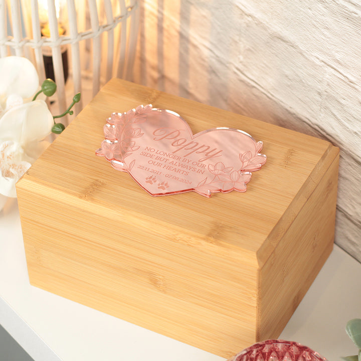 Floral Mirror Heart Wooden Bamboo Pet Ashes Casket-Love Lumi Ltd