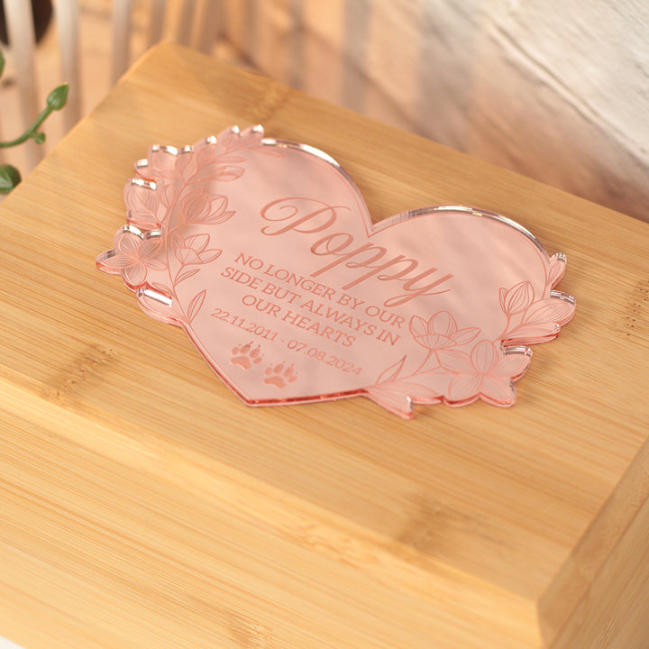 Floral Mirror Heart Wooden Bamboo Pet Ashes Casket-Love Lumi Ltd