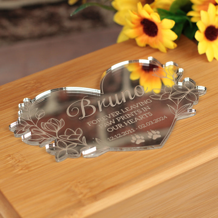 Floral Mirror Heart Wooden Bamboo Pet Ashes Casket-Love Lumi Ltd