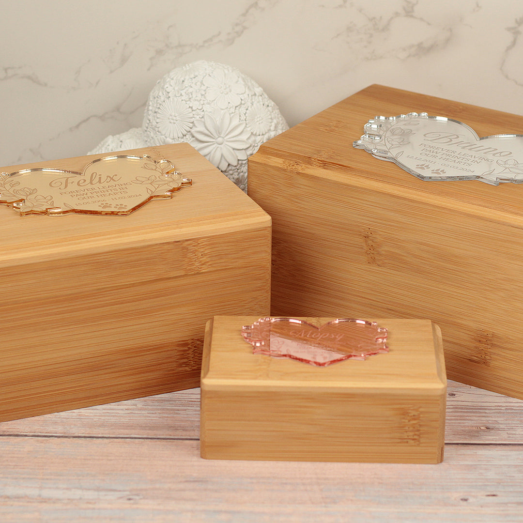 Floral Mirror Heart Wooden Bamboo Pet Ashes Casket-Love Lumi Ltd