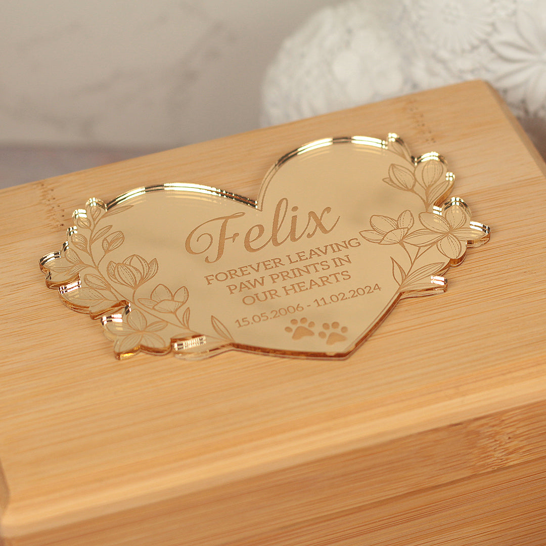Floral Mirror Heart Wooden Bamboo Pet Ashes Casket-Love Lumi Ltd