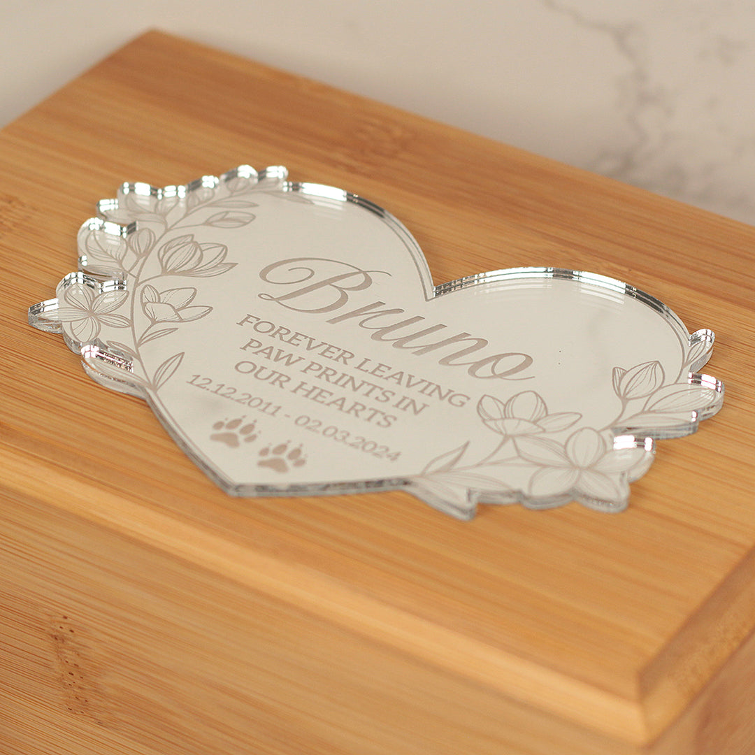 Floral Mirror Heart Wooden Bamboo Pet Ashes Casket-Love Lumi Ltd