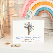 Floral Cross Christening Money Box