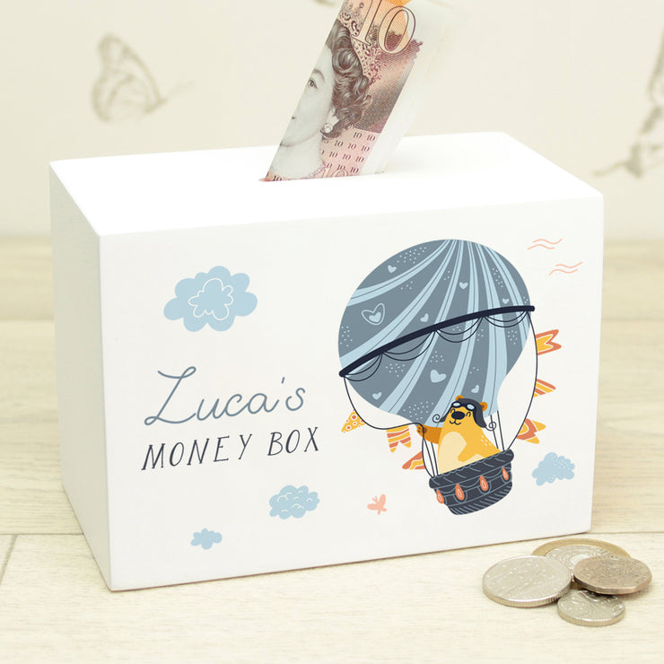 Blue or Pink Cute Hot Air Balloon Baby Christening Gift Money Saving Box-Love Lumi Ltd