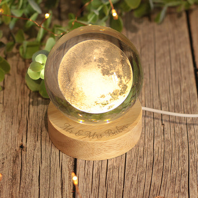 Personalised Light Up Wedding Anniversary Crystal Moon Globe Table Lamp