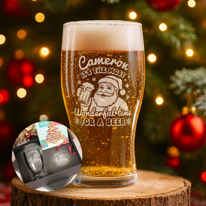 Santa Cheers Christmas Pint Glass and Gift Boxed Set