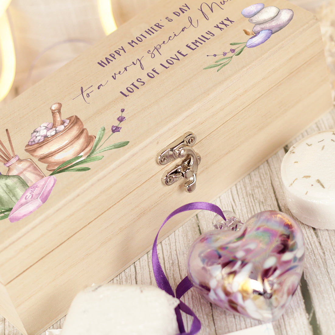 Birthday Bath or Shower Pamper Gift Boxed Set with Birthstone Glass Heart