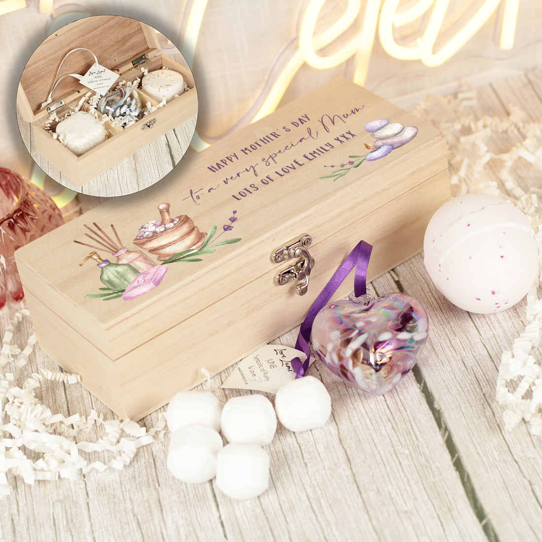 Birthday Bath or Shower Pamper Gift Boxed Set with Birthstone Glass Heart