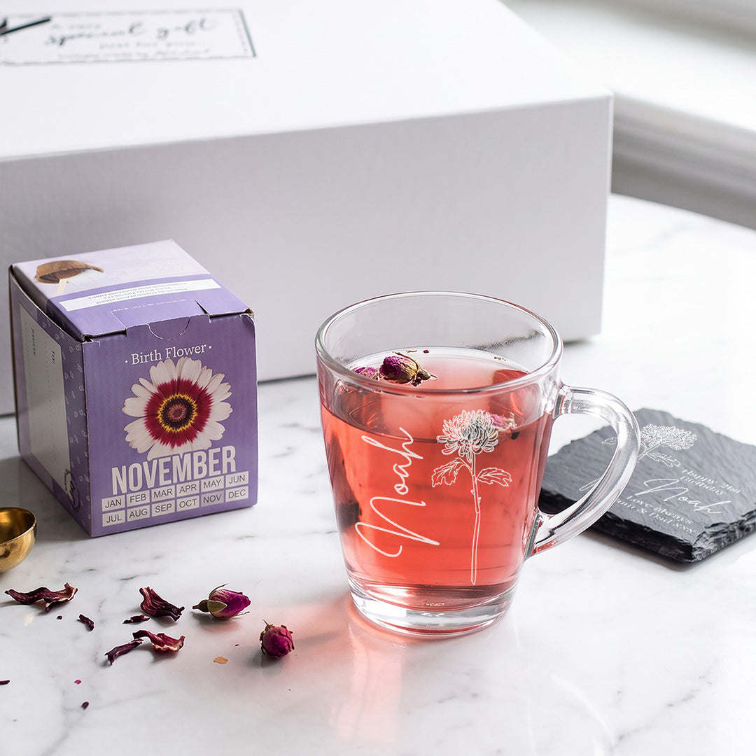 Birth Flower Seeds And Glass Mug Birthday Gift Set