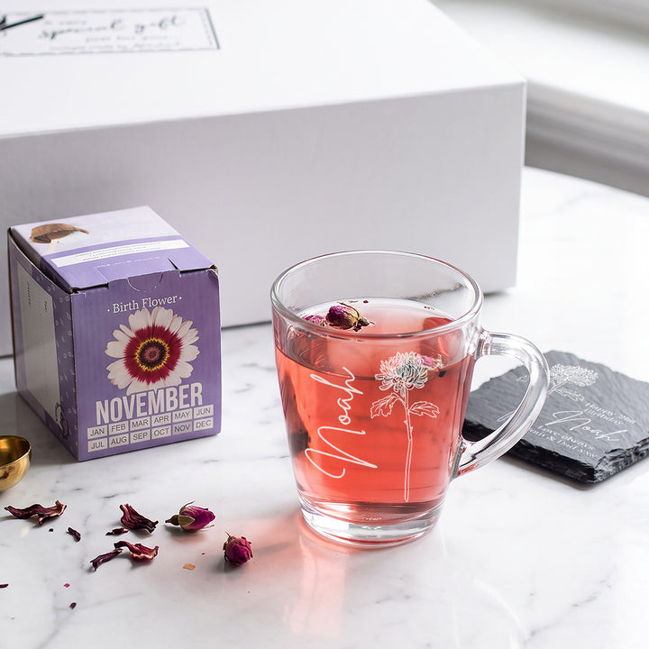 Birth Flower Seeds And Glass Mug Birthday Gift Set
