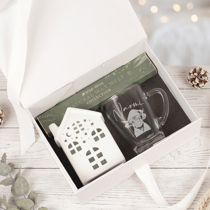Christmas Highland Cow Glass Mug and Wax Melts Gift Boxed Set
