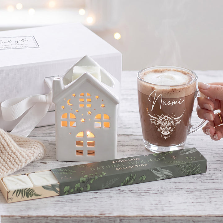 Highland Cow Glass Mug and Wax Melts Gift Boxed Set