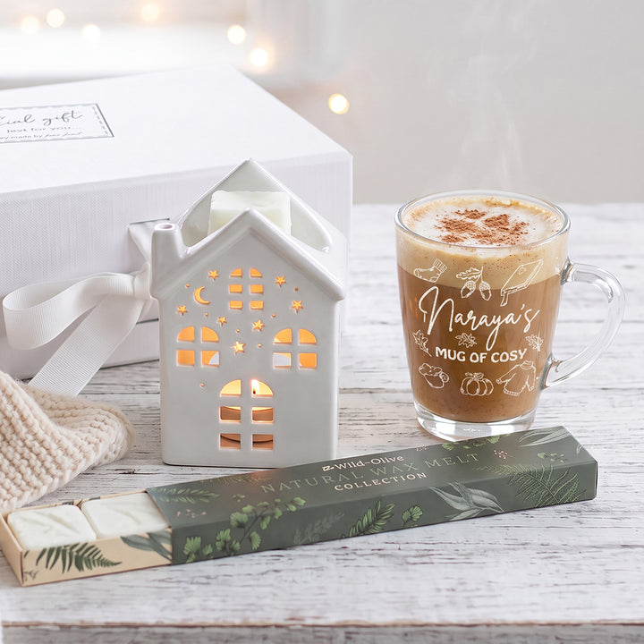 Cosy Autumn Glass Mug and Wax Melts Gift Boxed Set