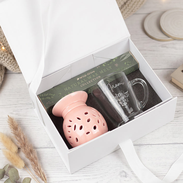 Highland Cow Glass Mug and Wax Melts Gift Boxed Set