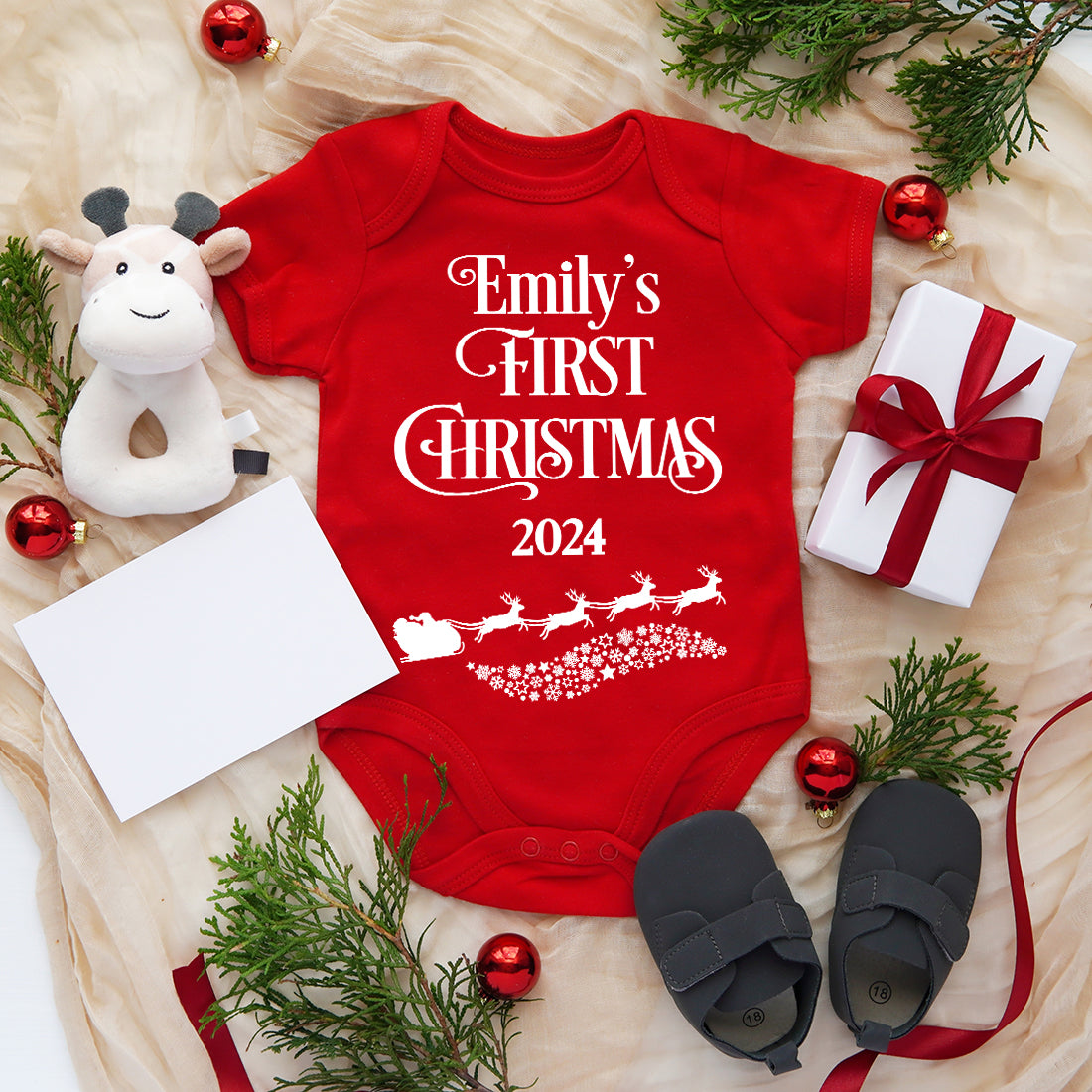 Santa's Sleigh My 1st Christmas Red Babygrow-Love Lumi Ltd