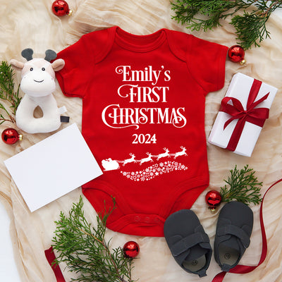 Santa's Sleigh My 1st Christmas Red Babygrow