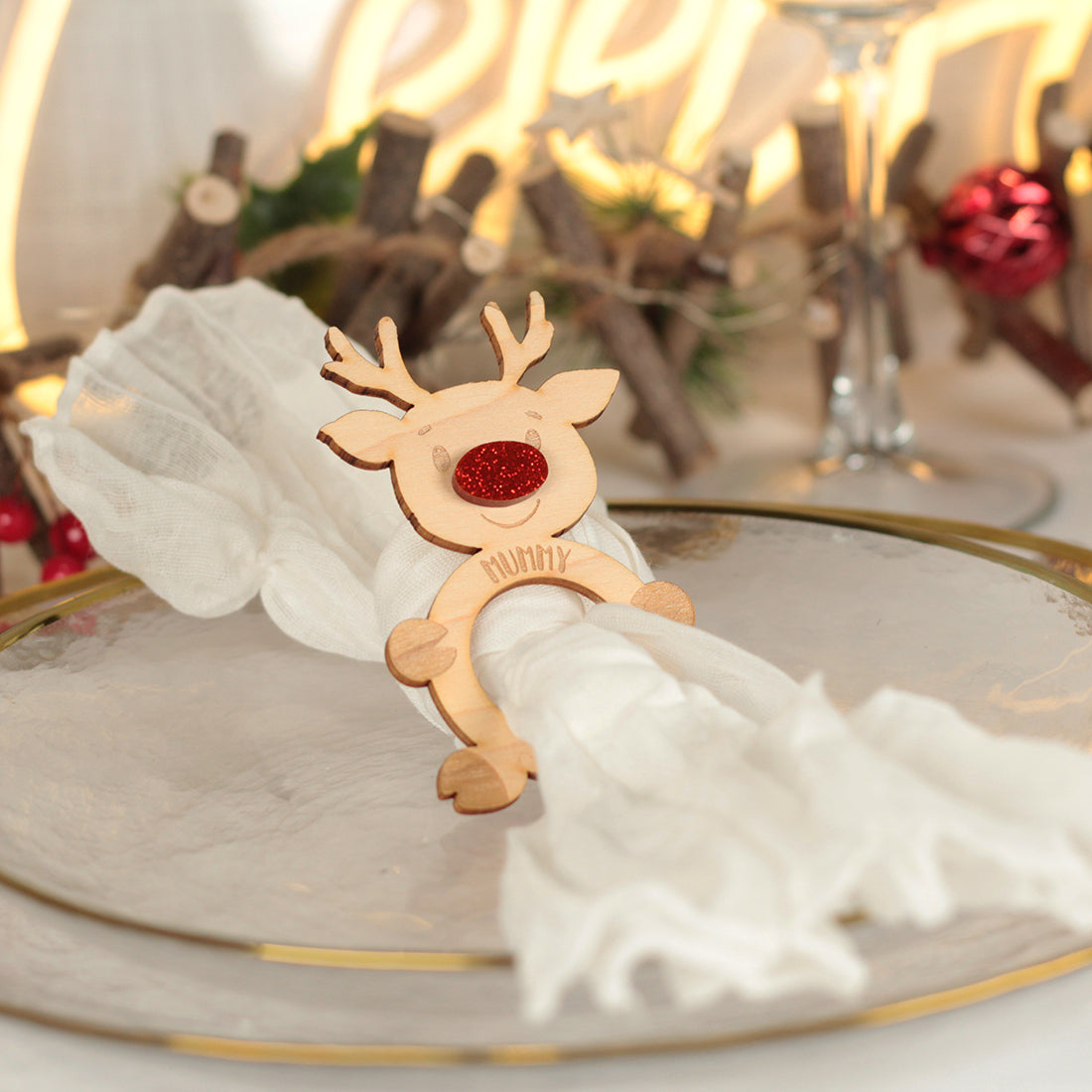 Rudolph Napkin Ring Christmas Table Place Name Setting-Love Lumi Ltd