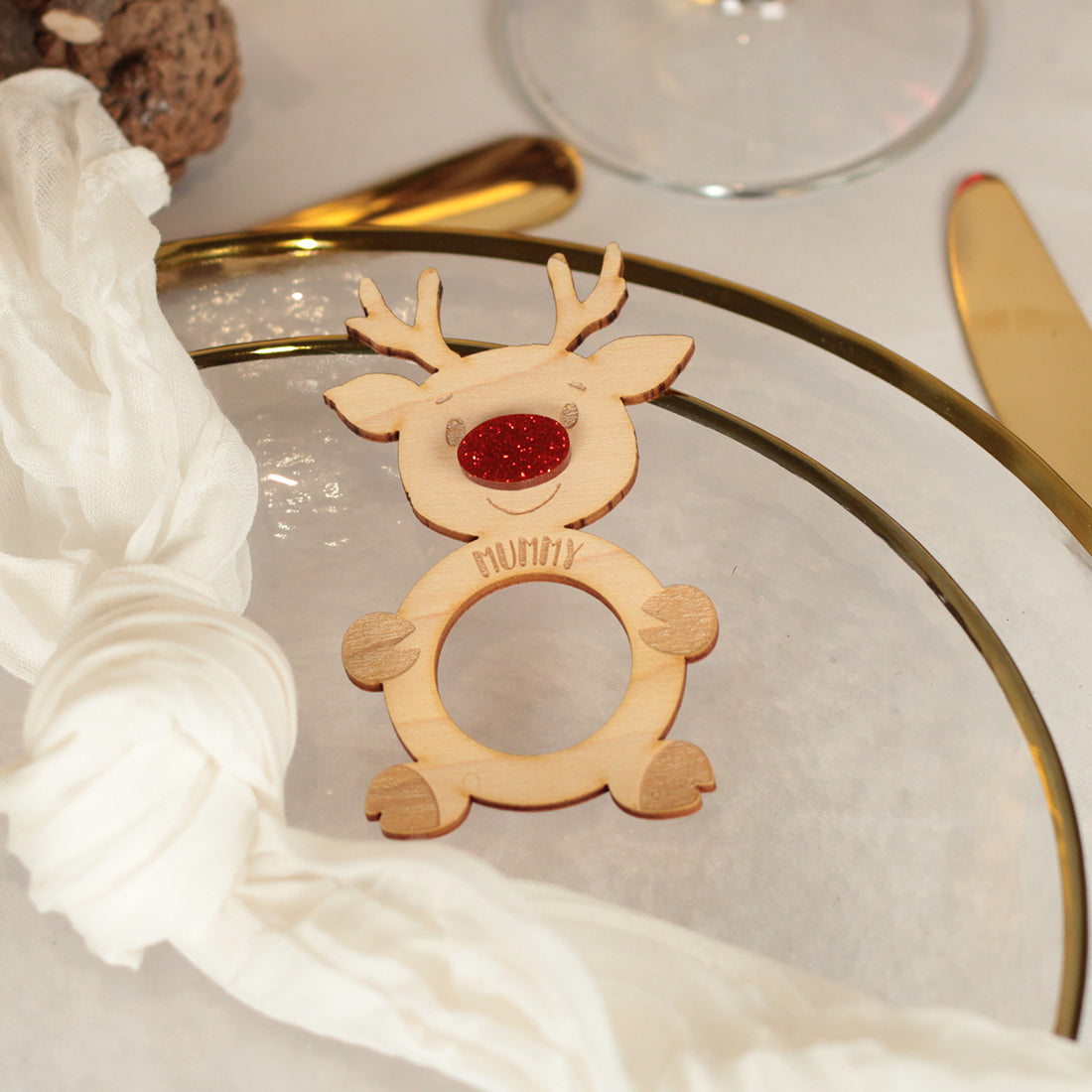 Rudolph Napkin Ring Christmas Table Place Name Setting-Love Lumi Ltd