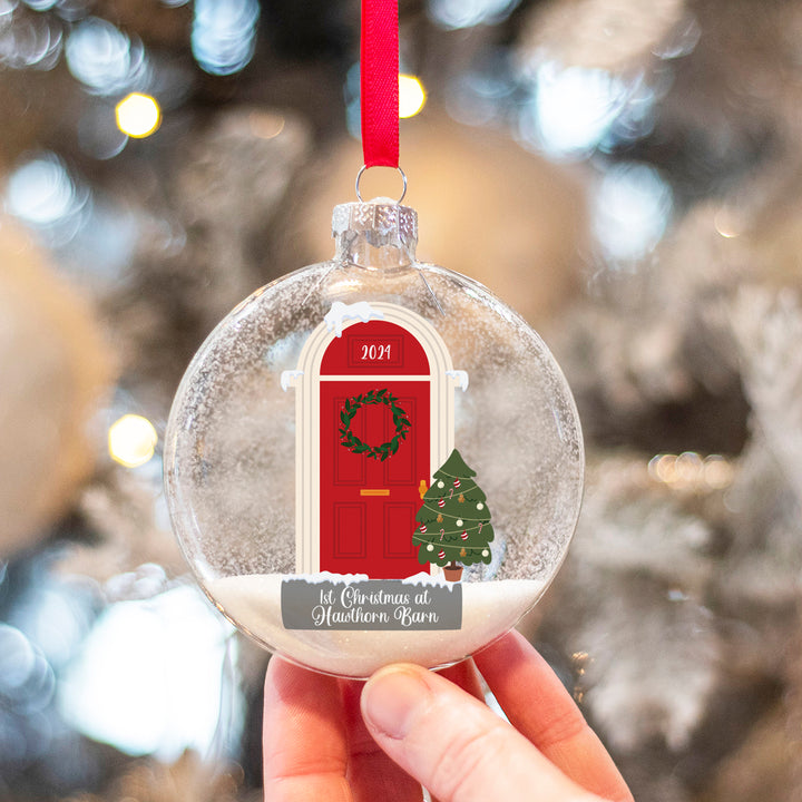 First Christmas at a New Home Front Door Glitter Glass Bauble-Love Lumi Ltd