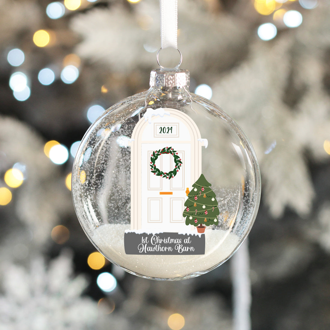 First Christmas at a New Home Front Door Glitter Glass Bauble-Love Lumi Ltd