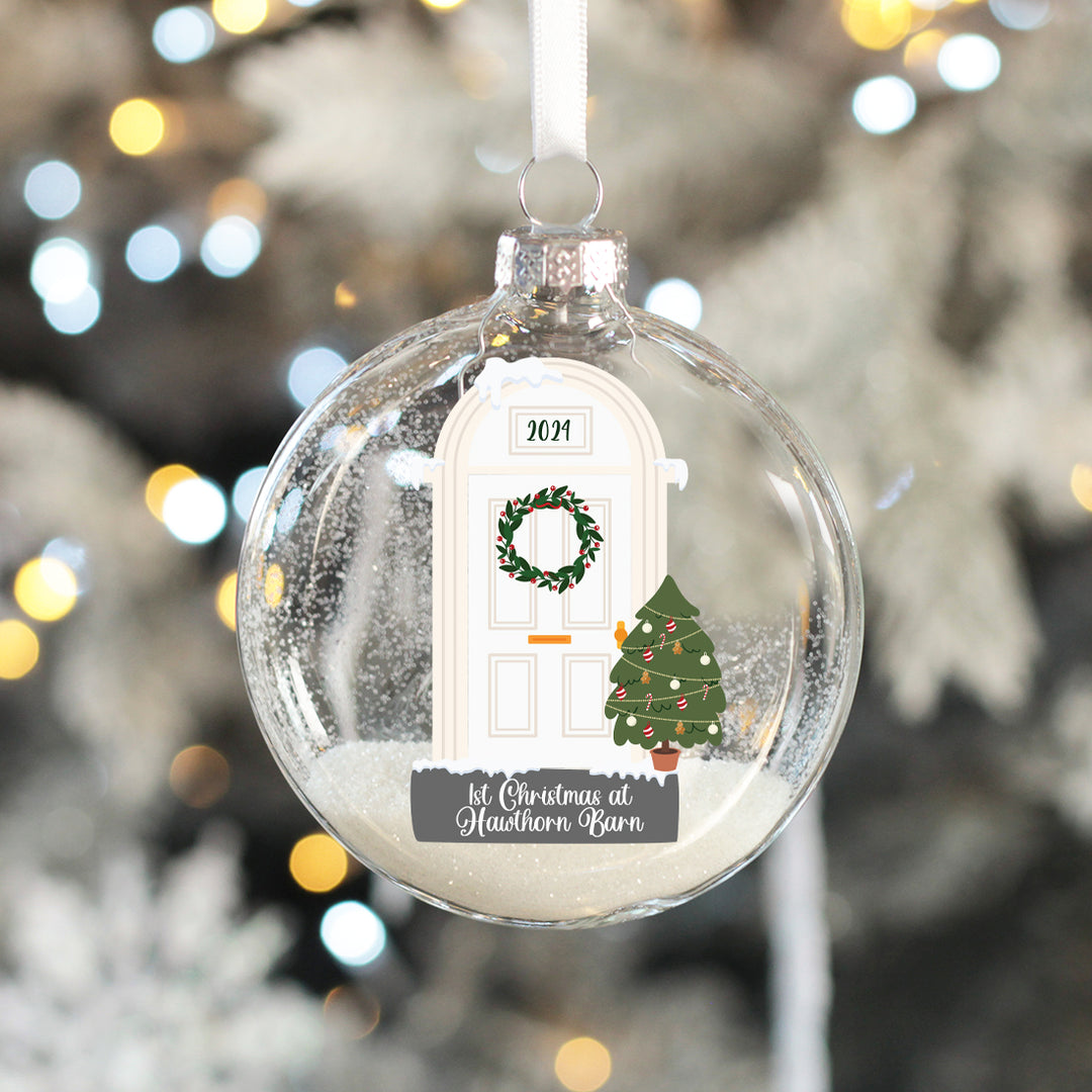 First Christmas at a New Home Front Door Glitter Glass Bauble-Love Lumi Ltd