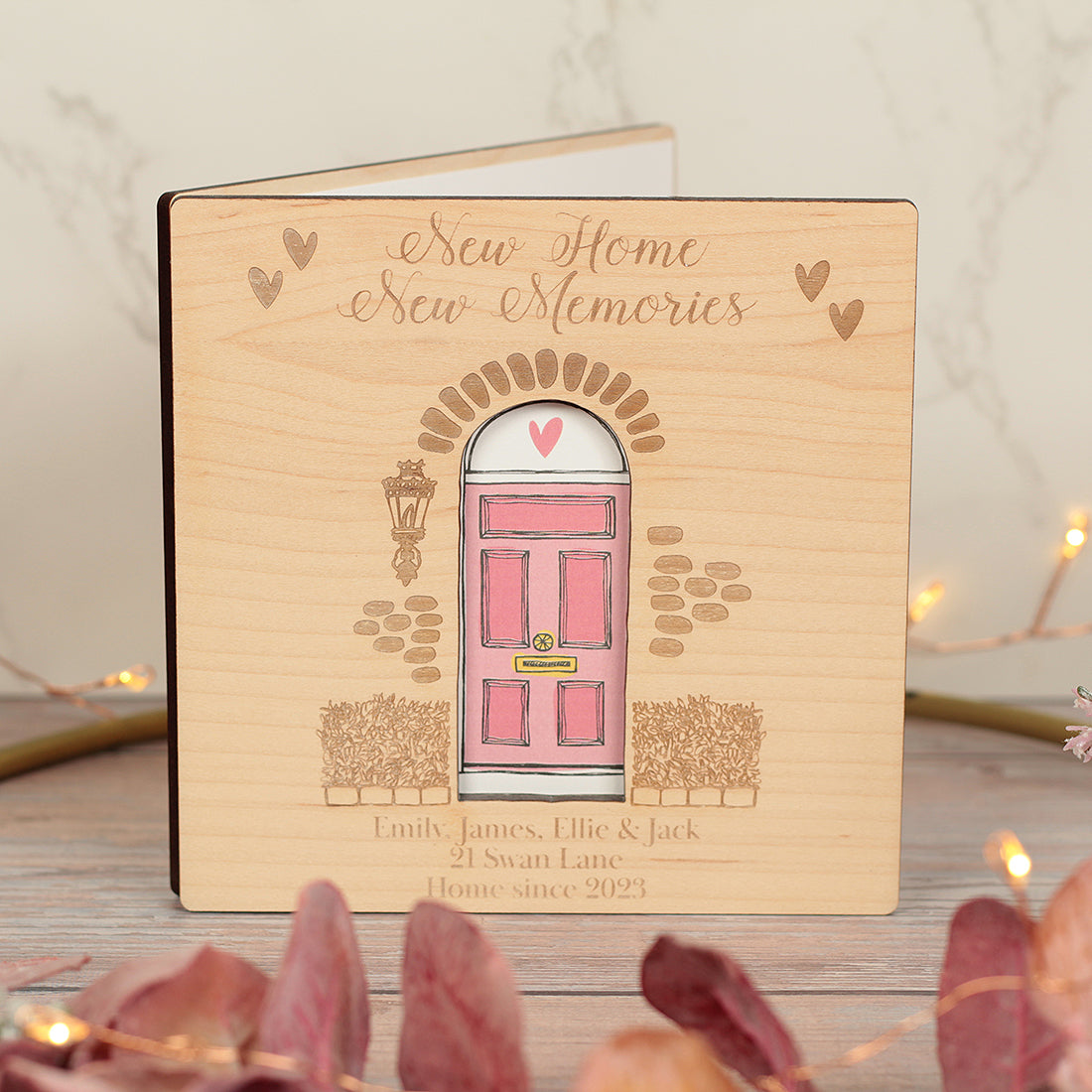 New Home Front Door Engraved Wooden Keepsake Greetings Card-Love Lumi Ltd