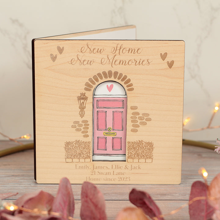 New Home Front Door Engraved Wooden Keepsake Greetings Card-Love Lumi Ltd