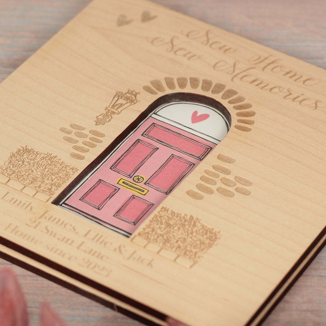 New Home Front Door Engraved Wooden Keepsake Greetings Card-Love Lumi Ltd