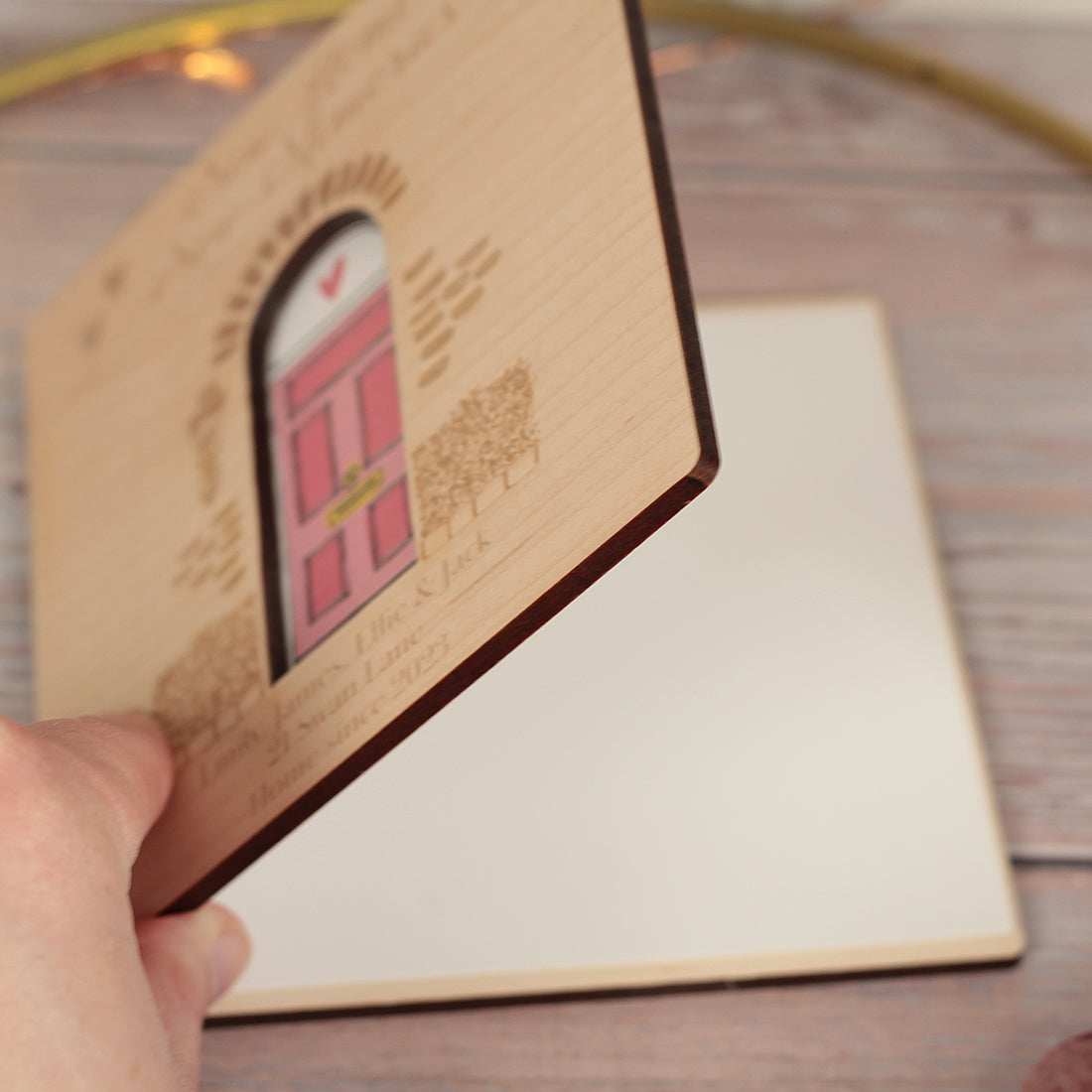 New Home Front Door Engraved Wooden Keepsake Greetings Card-Love Lumi Ltd