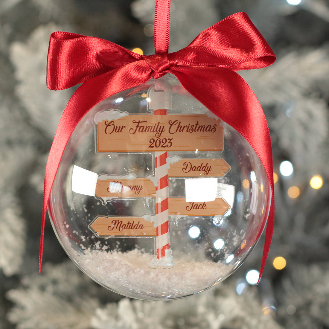 Personalised Family Christmas North Pole Snowy Acrylic Bauble Decoration-Love Lumi Ltd