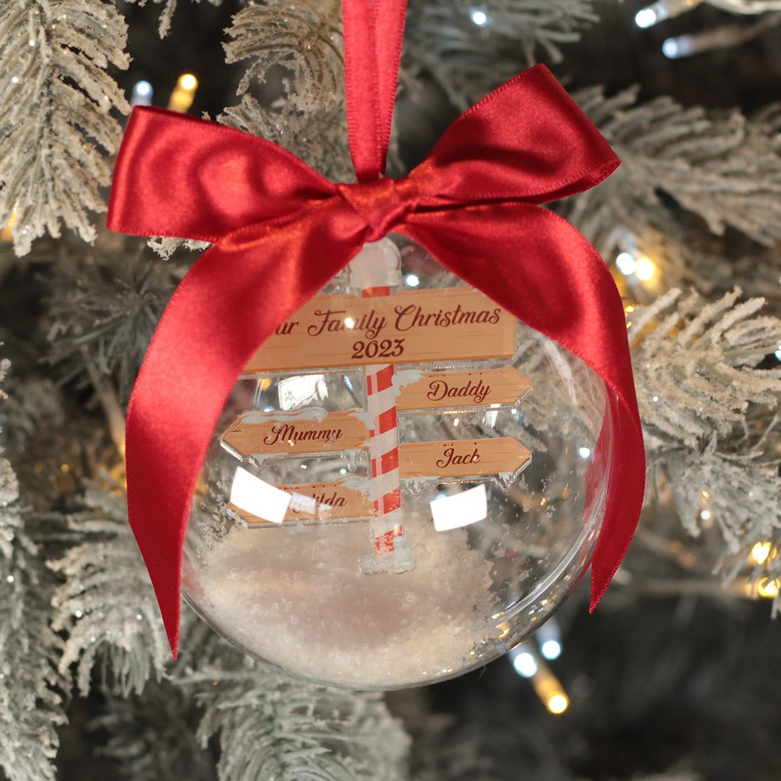 Personalised Family Christmas North Pole Snowy Acrylic Bauble Decoration-Love Lumi Ltd