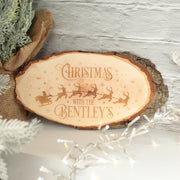 Santa's Reindeer Family Christmas Oval Natural Wood Slice Decoration