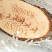 Santa's Reindeer Family Christmas Oval Natural Wood Slice Decoration