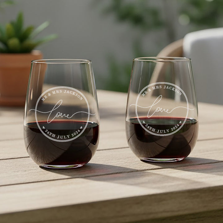 Wedding Mr &amp; Mrs Classic Frame Pair of Stemless Glasses
