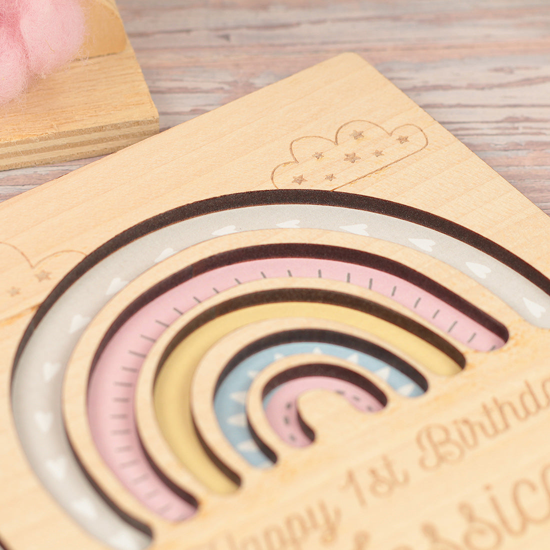 Pastel Rainbow Birthday Engraved Wooden Keepsake Greetings Card-Love Lumi Ltd