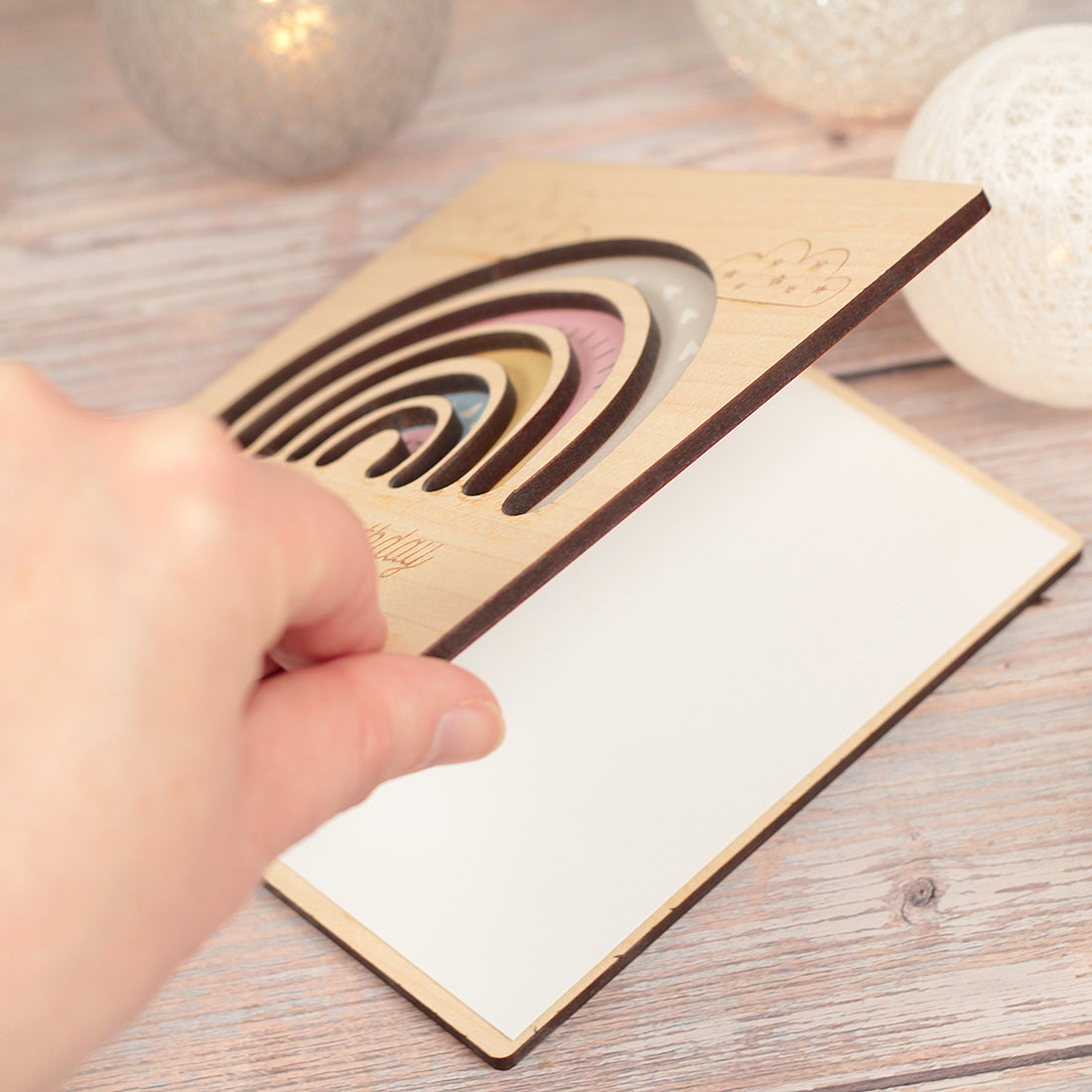 Pastel Rainbow Birthday Engraved Wooden Keepsake Greetings Card-Love Lumi Ltd