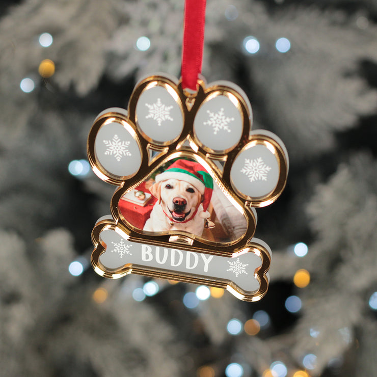 Pet Paw Print Photo 3D Frost and Mirror Acrylic Christmas Tree Decoration