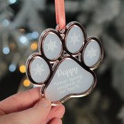 Pet Paw Print Memorial Frost and Mirror Acrylic Christmas Decoration