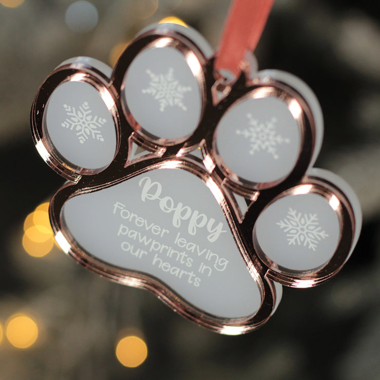 Pet Paw Print Memorial Frost and Mirror Acrylic Christmas Decoration