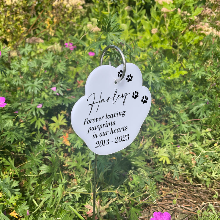 Acrylic Paw Print Pet Memorial Garden Tag Wire Holder