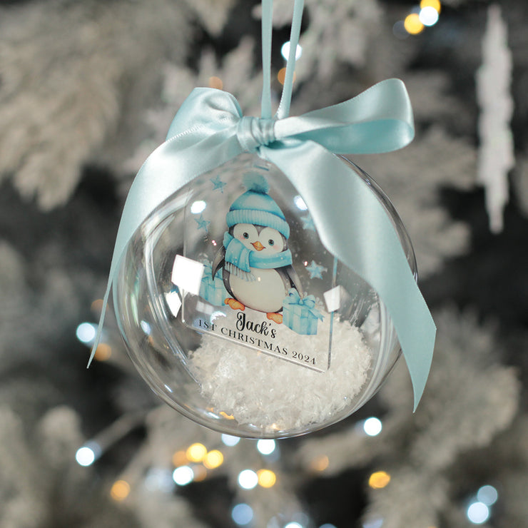 Baby's 1st Christmas Penguin Snowy Acrylic Christmas Bauble