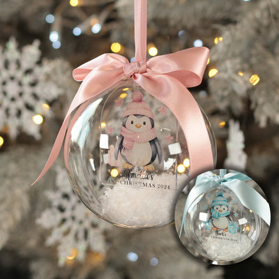 Baby's 1st Christmas Penguin Snowy Acrylic Christmas Bauble-Love Lumi Ltd