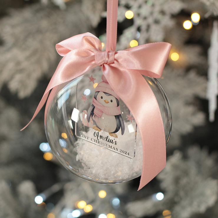 Baby's 1st Christmas Penguin Snowy Acrylic Christmas Bauble-Love Lumi Ltd